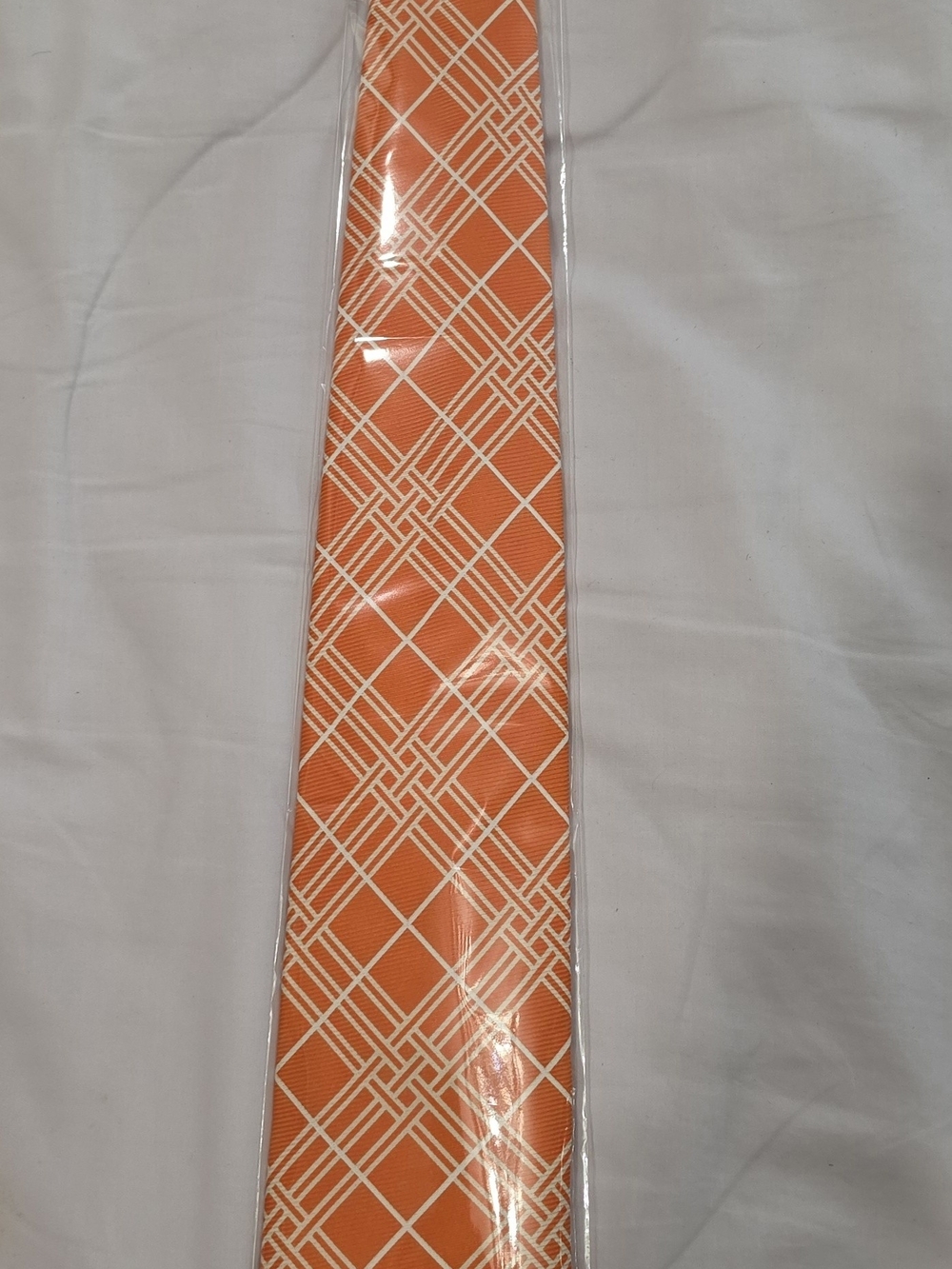 Burberry tie, Orange and White Geometric Plaid Ribbon